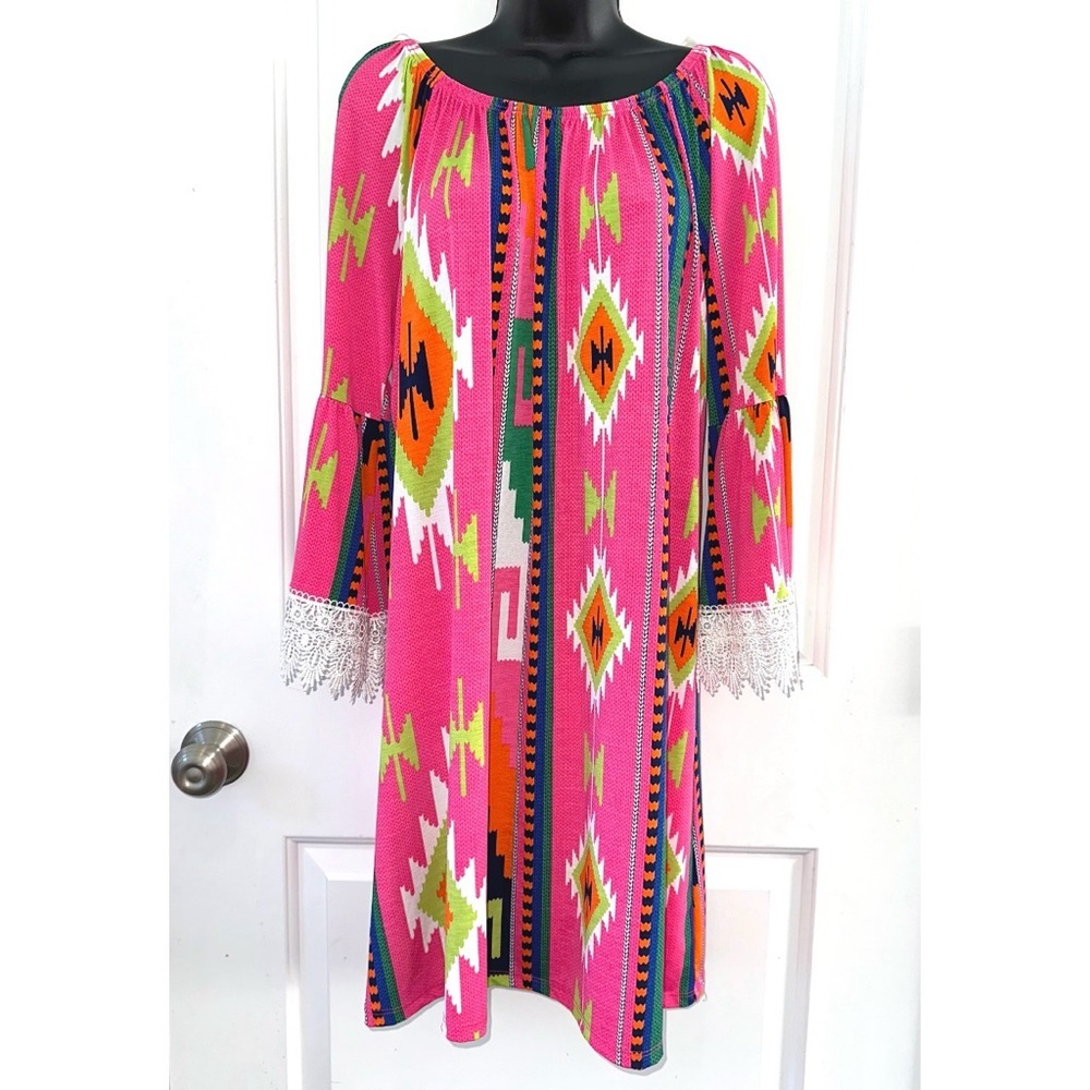 Giddy Up Glamour Boutique Pink Aztec Print Tunic Dress